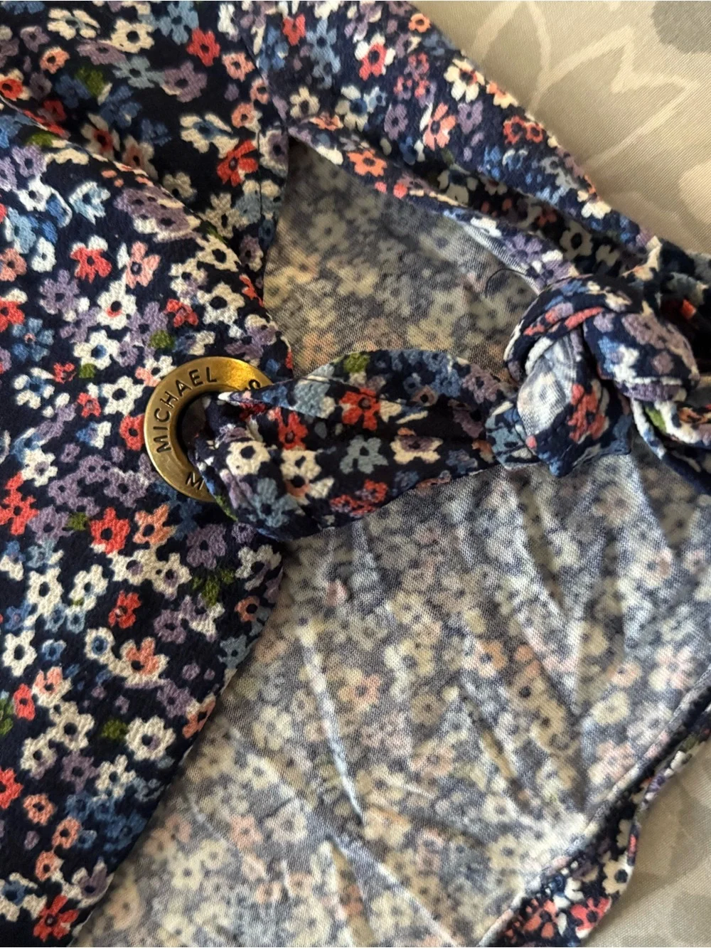 Michael Kors Navy Floral Short Sleeve Scoop Neck Tee